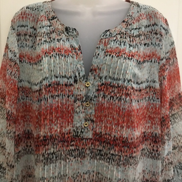 Calvin Klein Boho Blouse Sheer Henley with Pin Tucks in front Sz XL - Picture 3 of 13